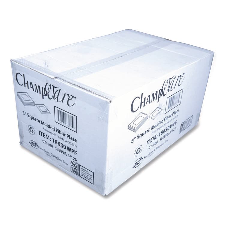 SOUTHERN CHAMPION TRAY ChampWare Molded Fiber Tableware, Square Molded Fiber Plate, 8" x 8", White, 125 Plates/Sleeve, 4 Sleeves/Carton (SCH18630WPF) thumbnail 2