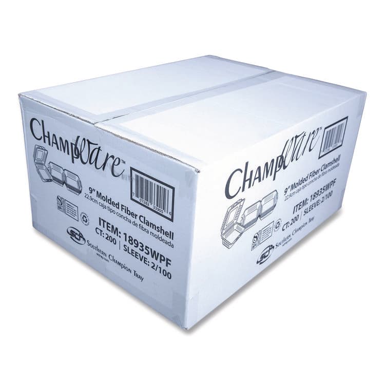 SOUTHERN CHAMPION TRAY ChampWare Molded-Fiber Clamshell Containers, 9 x 9 x 3, White, 100/Sleeve, 2 Sleeves/Carton (SCH18935WPF) thumbnail 2