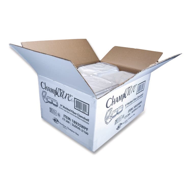 SOUTHERN CHAMPION TRAY ChampWare Molded-Fiber Clamshell Containers, 9 x 9 x 3, White, 100/Sleeve, 2 Sleeves/Carton (SCH18935WPF) thumbnail 3