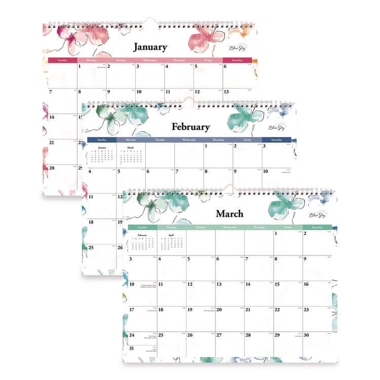 BLUE SKY Lindley Monthly Wall Calendar, Floral Artwork, 15 x 12, White/Pink/Red Sheets, 12-Month (Jan to Dec): 2026 (BLS117888)