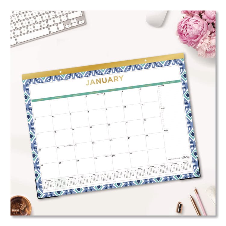 BLUE SKY Tile Monthly Desk Pad Calendar, Geometric Artwork, 22 x 17, White/Blue/Green Sheets, 12-Month (Jan to Dec): 2026 (BLS133694) thumbnail 4
