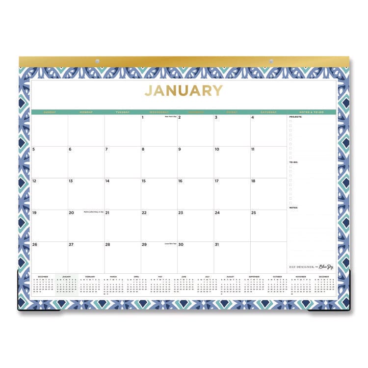 BLUE SKY Tile Monthly Desk Pad Calendar, Geometric Artwork, 22 x 17, White/Blue/Green Sheets, 12-Month (Jan to Dec): 2026 (BLS133694)