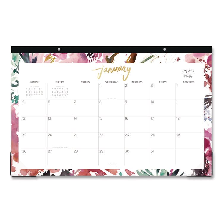 BLUE SKY Kelly Ventura Magenta Bloom Desk Pad Calendar, 17 x 11, Floral Artwork, White/Multicolor Sheets, 12-Month (Jan to Dec): 2026 (BLS149057)