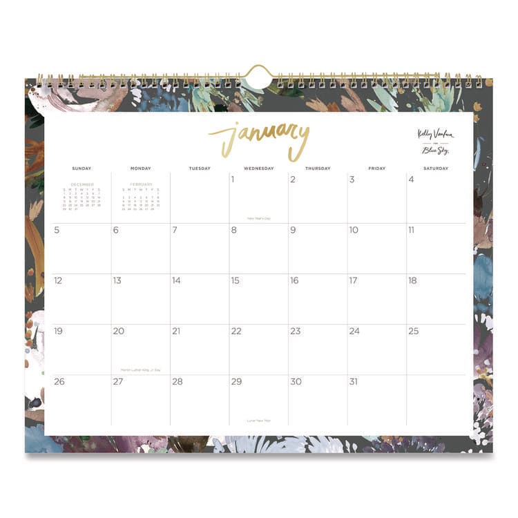 BLUE SKY Midnight Garden Monthly Wall Calendar, 15 x 12, Floral Artwork, White/Multicolor Sheets, 12-Month (Jan to Dec): 2026 (BLS149058)