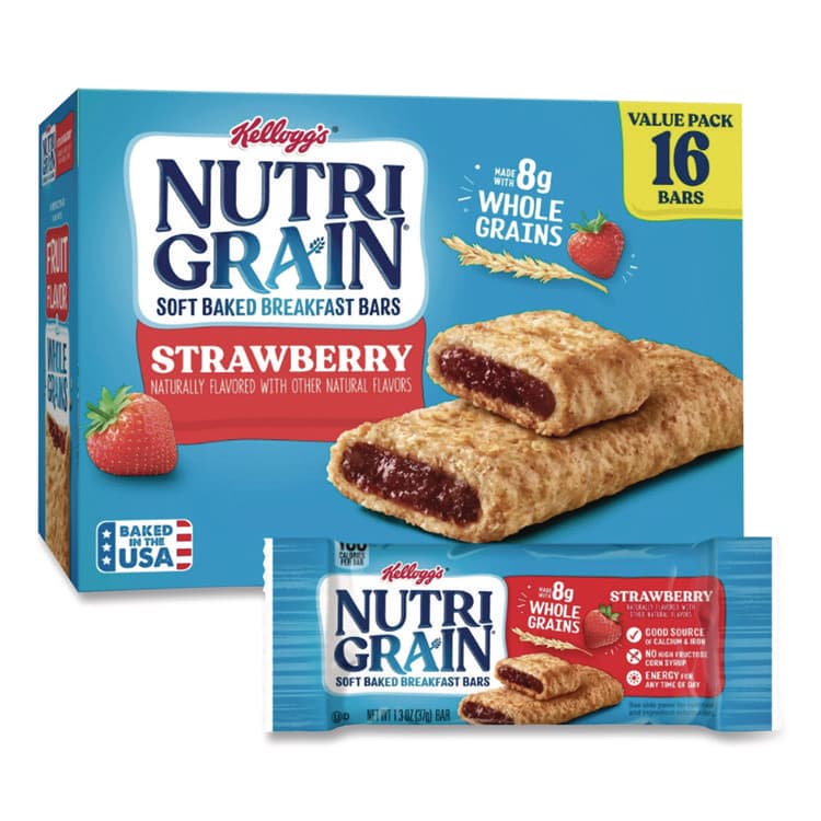 KELLOGG'S Nutri-Grain Soft Baked Breakfast Bars, Strawberry, Indv Wrapped 1.3 oz Bar, 16/Box (KEB35945)