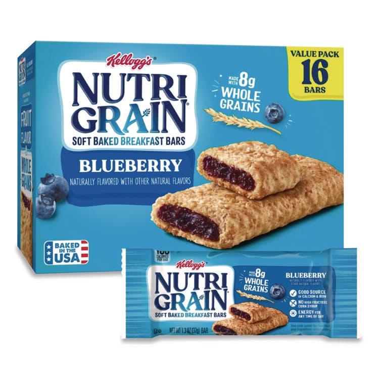 KELLOGG'S Nutri-Grain Soft Baked Breakfast Bars, Blueberry, Indv Wrapped 1.3 oz Bar, 16/Box (KEB35745)