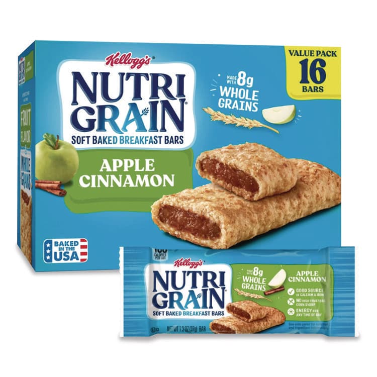 KELLOGG'S Nutri-Grain Soft Baked Breakfast Bars, Apple-Cinnamon, Indv Wrapped 1.3 oz Bar, 16/Box (KEB35645)