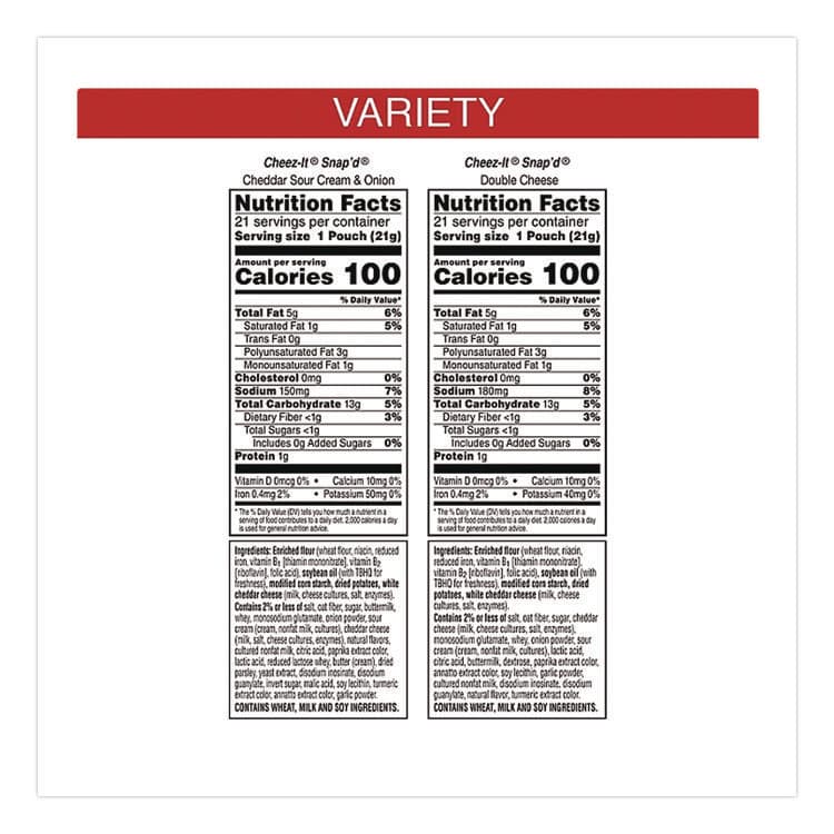 KEEBLER COMPANY Snap'd Crackers Variety Pack, Cheddar Sour Cream and Onion; Double Cheese, 0.75 oz Bag, 42/Carton (KEB11500) thumbnail 2