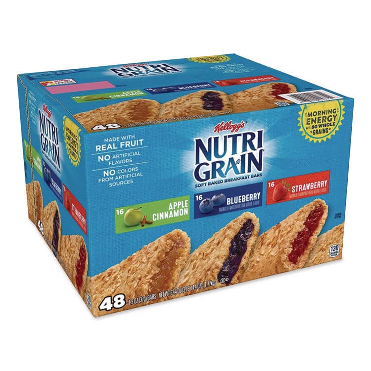 KELLOGG'S Nutri-Grain Soft Baked Breakfast Bars, Asstd: Apple, Blueberry, Strawberry, 1.3 oz Bar, 48/Carton (KEB05872)
