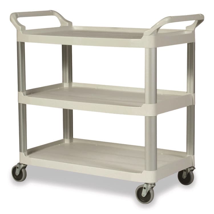 RUBBERMAID COMMERCIAL PROD. Xtra Utility Cart with Open Sides, Plastic, 3 Shelves, 300 lb Capacity, 40.63" x 20" x 37.81", Off-White (RCP409100CM)