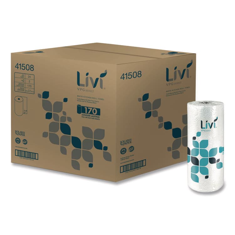 SOLARIS PAPER Kitchen Roll Towel, 2-Ply, 5 x 11, White, 170 Sheets/Roll, 24 Rolls/Carton (SOL41508)