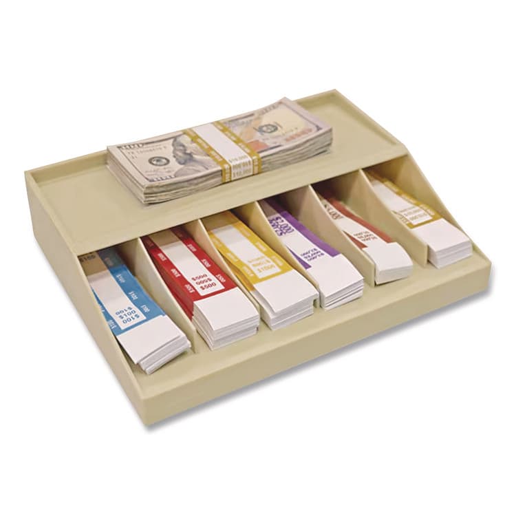 CONTROLTEK Coin Wrapper and Bill Strap Single-Tier Rack, 6 Compartments, 10" x 8.5" x 3", Pebble Beige (CNK500014) thumbnail 3