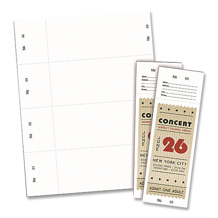 BLANKS/USA Jumbo Micro-Perforated Event/Raffle Ticket, 90 lb Index Weight, 8.5 x 11, White, 4 Tickets/Sheet, 250 Sheets/Pack (BLA10X9WH) thumbnail 2