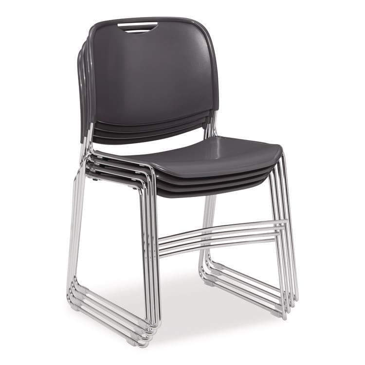 NATIONAL PUBLIC SEATING 8500 Series Ultra-Compact Plastic Stack Chair, Supports Up to 500 lbs, 17" Seat Height, Gray Seat/Back, Chrome Base, 4/Carton (NPS85024)