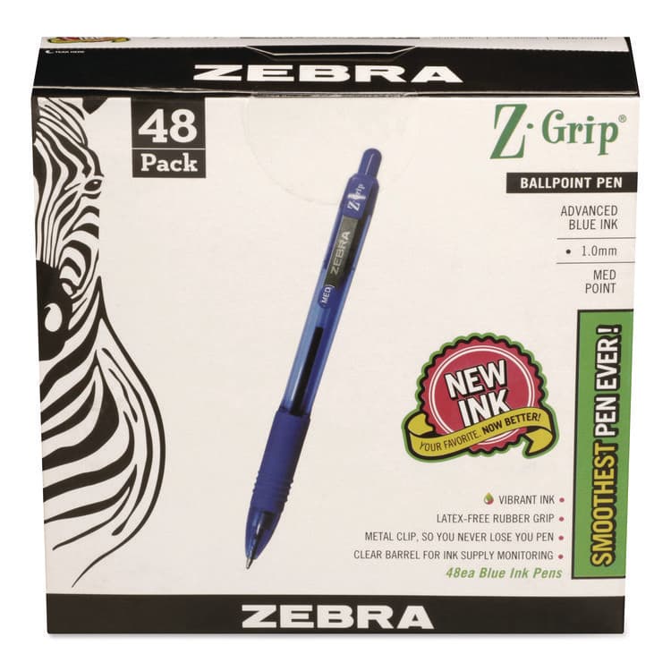 ZEBRA PEN CORP. Z-Grip Ballpoint Pen, Retractable, Medium 1 mm, Blue Ink, Blue/Clear Barrel, 48/Pack (ZEB22248) thumbnail 2