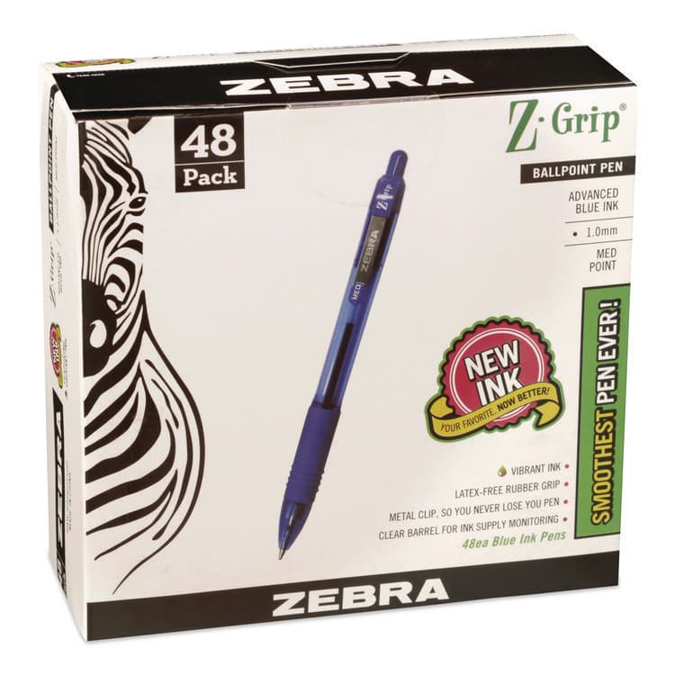 ZEBRA PEN CORP. Z-Grip Ballpoint Pen, Retractable, Medium 1 mm, Blue Ink, Blue/Clear Barrel, 48/Pack (ZEB22248) thumbnail 3