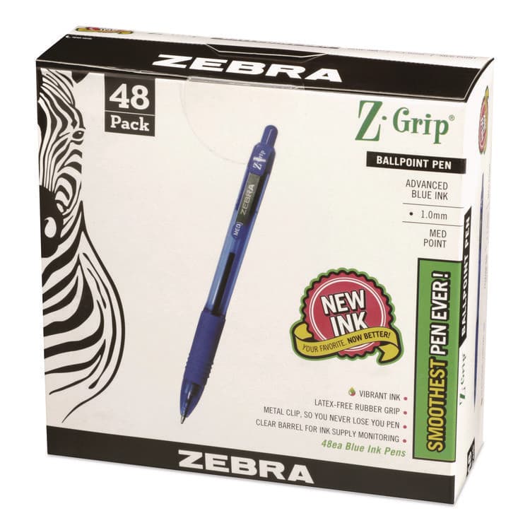 ZEBRA PEN CORP. Z-Grip Ballpoint Pen, Retractable, Medium 1 mm, Blue Ink, Blue/Clear Barrel, 48/Pack (ZEB22248) thumbnail 4