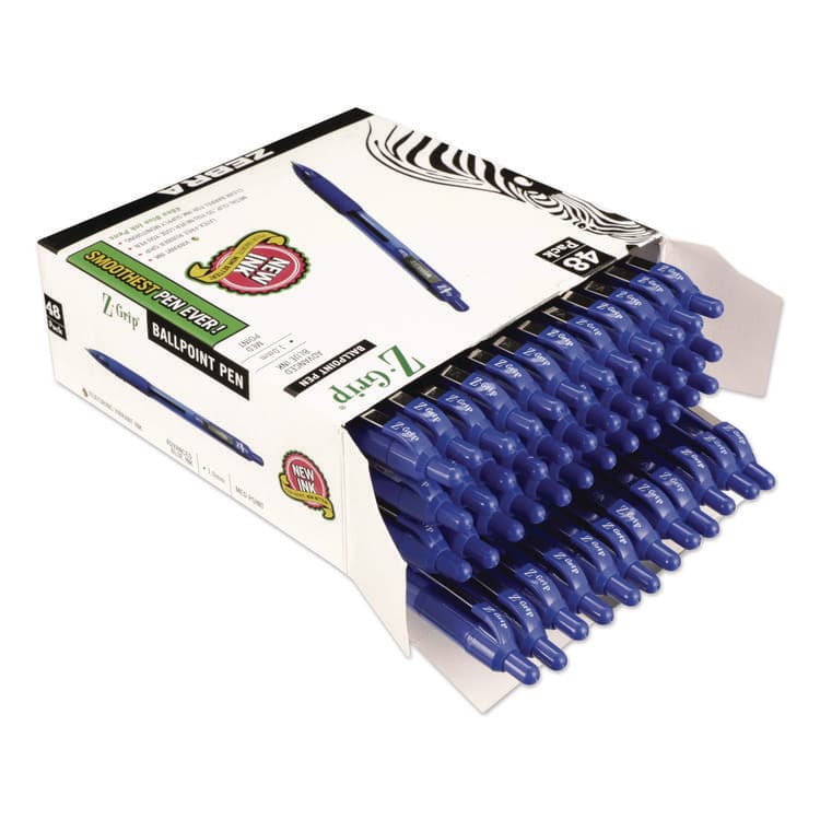 ZEBRA PEN CORP. Z-Grip Ballpoint Pen, Retractable, Medium 1 mm, Blue Ink, Blue/Clear Barrel, 48/Pack (ZEB22248)