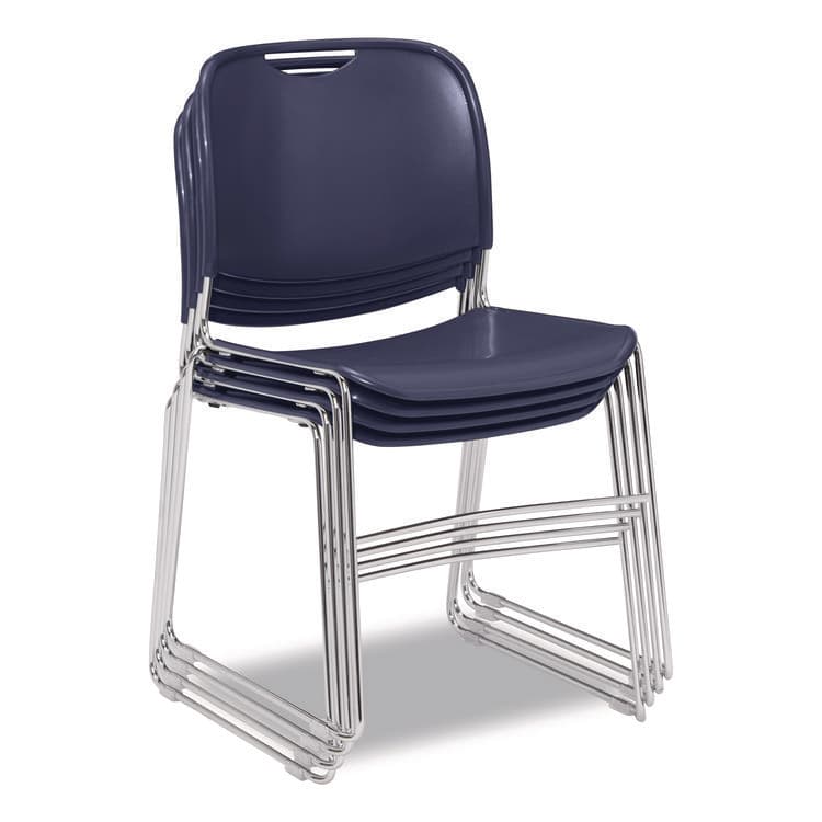 NATIONAL PUBLIC SEATING 8500 Series Ultra-Compact Plastic Stack Chair, Supports Up to 500 lbs, 17" Seat Height, Blue Seat/Back, Chrome Base, 4/Carton (NPS85054)