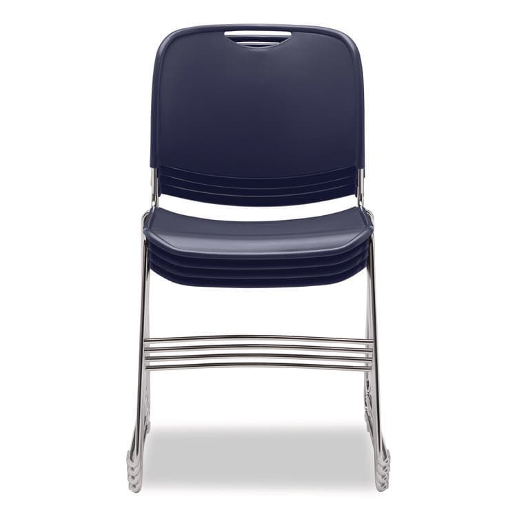 NATIONAL PUBLIC SEATING 8500 Series Ultra-Compact Plastic Stack Chair, Supports Up to 500 lbs, 17" Seat Height, Blue Seat/Back, Chrome Base, 4/Carton (NPS85054) thumbnail 2