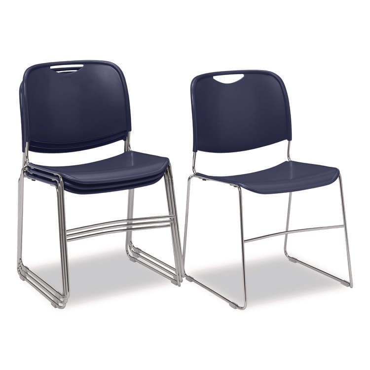 NATIONAL PUBLIC SEATING 8500 Series Ultra-Compact Plastic Stack Chair, Supports Up to 500 lbs, 17" Seat Height, Blue Seat/Back, Chrome Base, 4/Carton (NPS85054) thumbnail 3