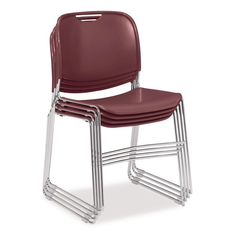 NATIONAL PUBLIC SEATING 8500 Series Ultra-Compact Plastic Stack Chair, Supports 500 lbs, 17" Seat Height, Burgundy Seat/Back, Chrome Base, 4/Carton (NPS85084)