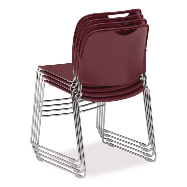 NATIONAL PUBLIC SEATING 8500 Series Ultra-Compact Plastic Stack Chair, Supports 500 lbs, 17" Seat Height, Burgundy Seat/Back, Chrome Base, 4/Carton (NPS85084) thumbnail 3