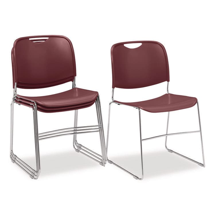 NATIONAL PUBLIC SEATING 8500 Series Ultra-Compact Plastic Stack Chair, Supports 500 lbs, 17" Seat Height, Burgundy Seat/Back, Chrome Base, 4/Carton (NPS85084) thumbnail 4