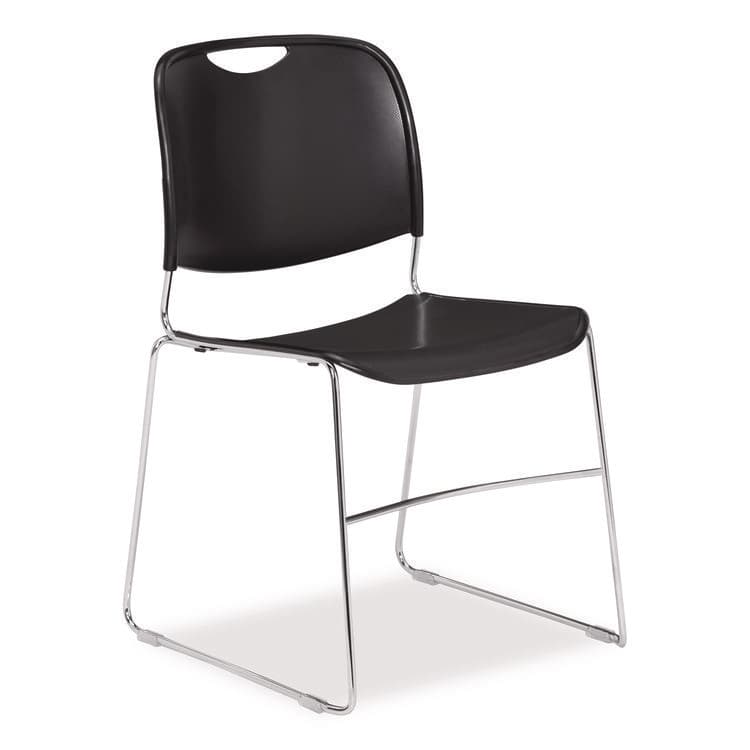NATIONAL PUBLIC SEATING 8500 Series Ultra-Compact Plastic Stack Chair, Supports Up to 500 lbs, 17" Seat Height, Black Seat/Back, Chrome Base, 4/CT (NPS85104) thumbnail 2