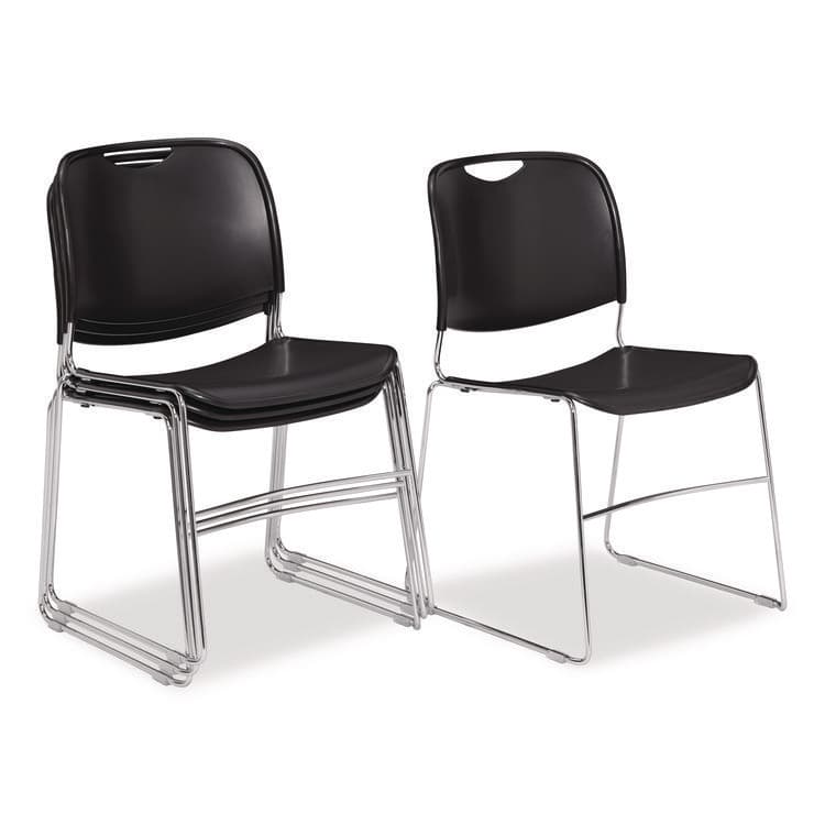 NATIONAL PUBLIC SEATING 8500 Series Ultra-Compact Plastic Stack Chair, Supports Up to 500 lbs, 17" Seat Height, Black Seat/Back, Chrome Base, 4/CT (NPS85104)