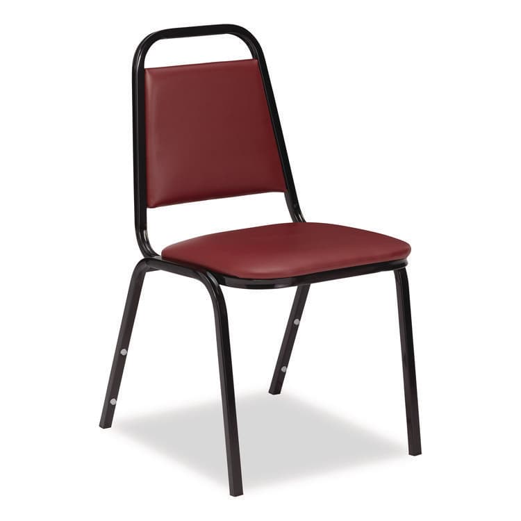 NATIONAL PUBLIC SEATING 9100 Series Vinyl Upholstered Stack Chair, Supports Up to 300 lbs, 18" Seat Height, Burgundy Seat/Back, Black Base, 4/Carton (NPS9108B4) thumbnail 2