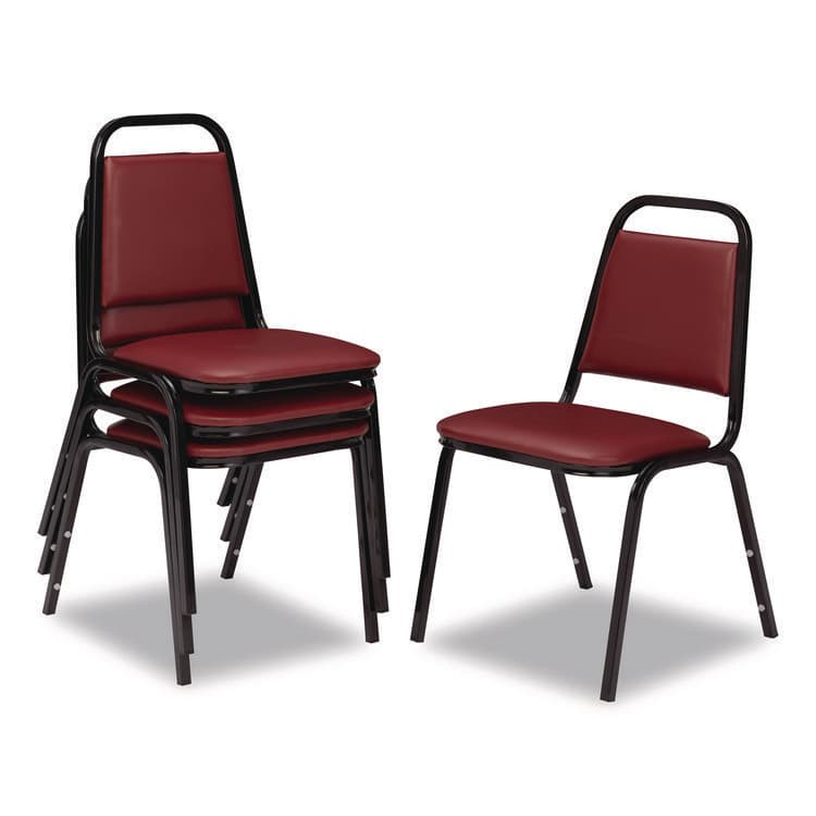 NATIONAL PUBLIC SEATING 9100 Series Vinyl Upholstered Stack Chair, Supports Up to 300 lbs, 18" Seat Height, Burgundy Seat/Back, Black Base, 4/Carton (NPS9108B4)