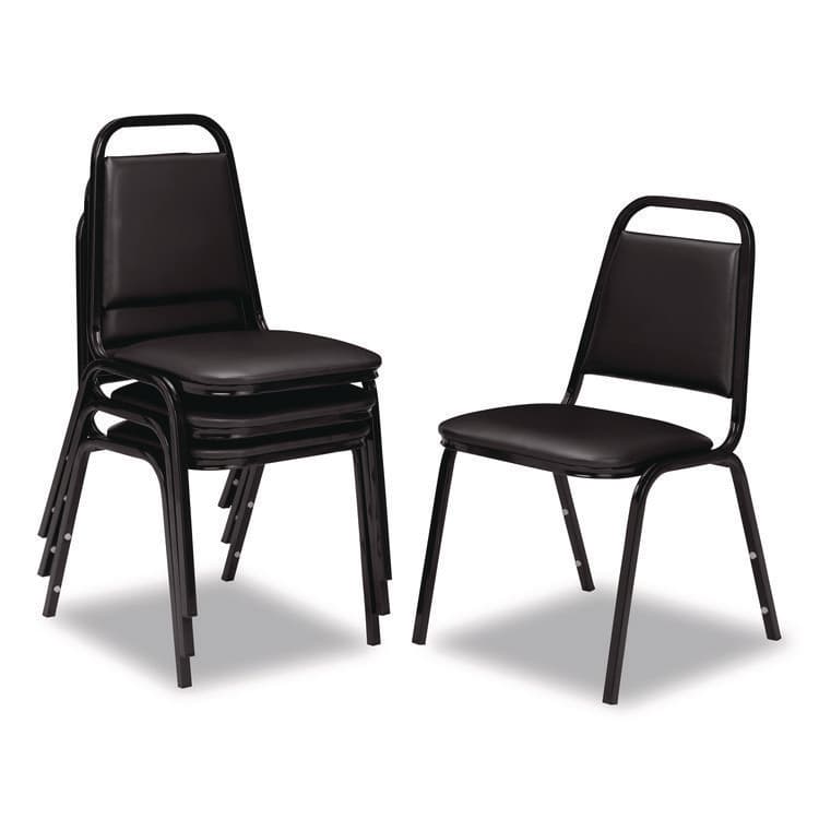NATIONAL PUBLIC SEATING 9100 Series Vinyl Upholstered Stack Chair, Supports Up to 300 lbs, 18" Seat Height, Black Seat/Back/Base, 4/Carton (NPS9110B4)