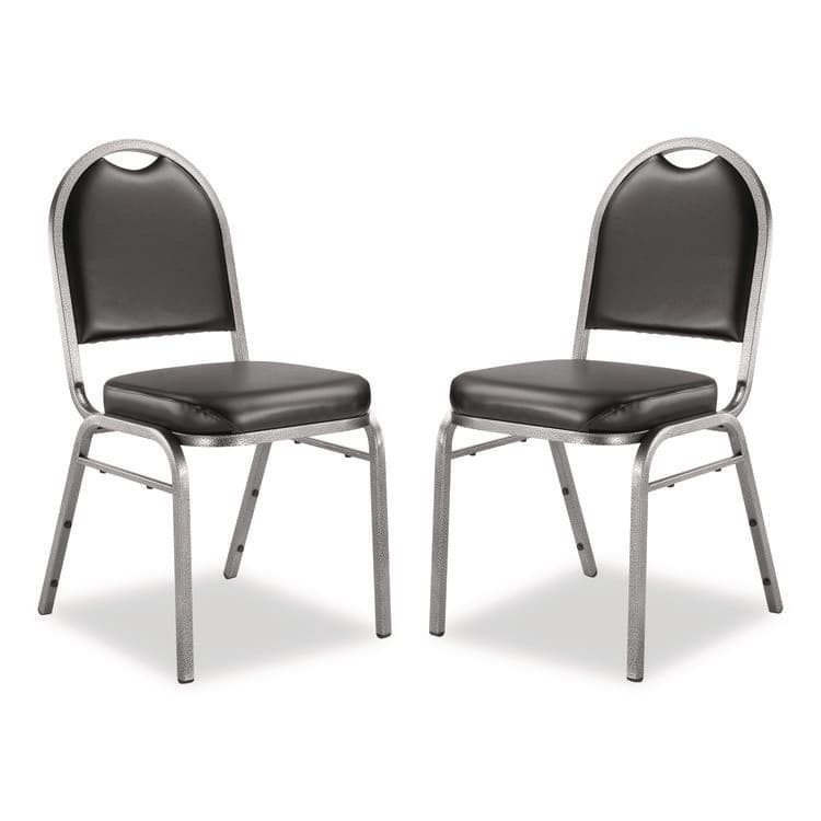 NATIONAL PUBLIC SEATING 9200 Series Premium Upholstered Stack Chair, Vinyl, Supports Up to 500 lb,19" Seat Height, Black Seat/Back, Silver Base, 2/PK (NPS9210SV2)