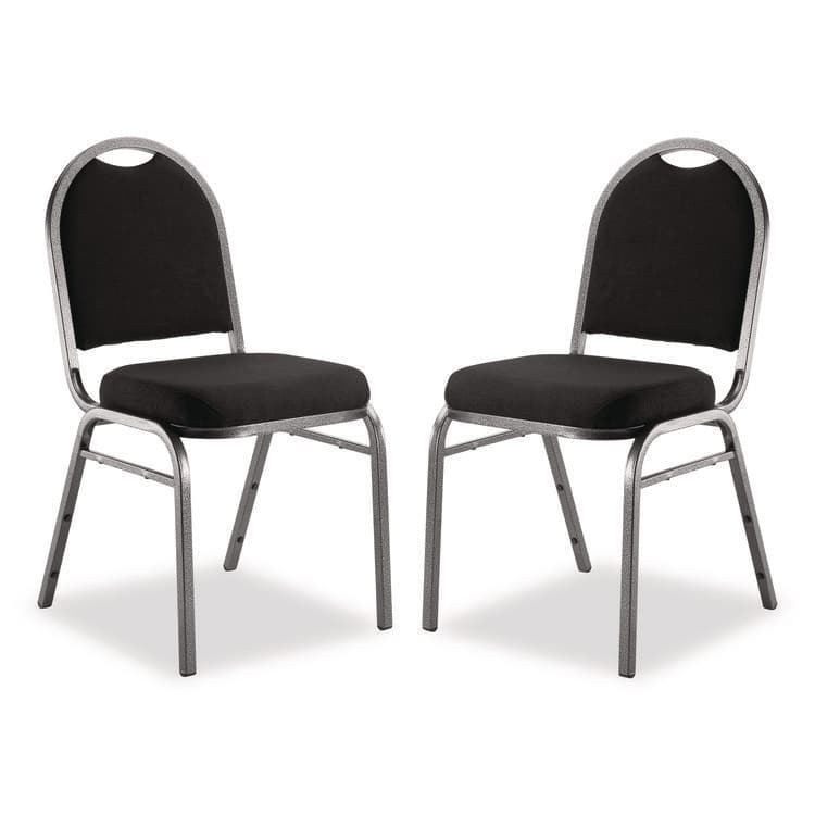 NATIONAL PUBLIC SEATING 9200 Series Premium Upholstered Stack Chair, Fabric, Supports 500 lb, 19" Seat Ht, Ebony Black Seat/Back, Silver Base, 2/PK (NPS9260SV2)