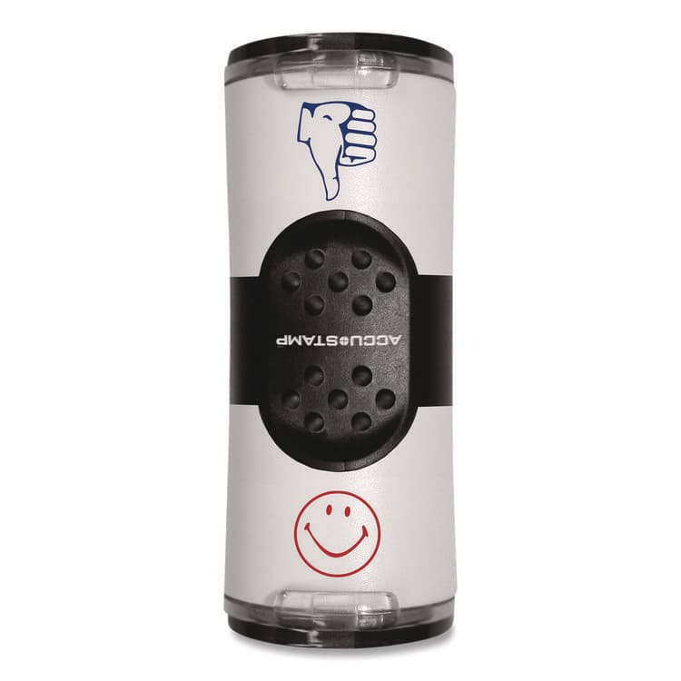 CONSOLIDATED STAMP Dual Message Pre-Inked Round Stamp, Smiley Face/Thumbs-Up, 0.63" dia, Red/Blue (COS032934) thumbnail 4