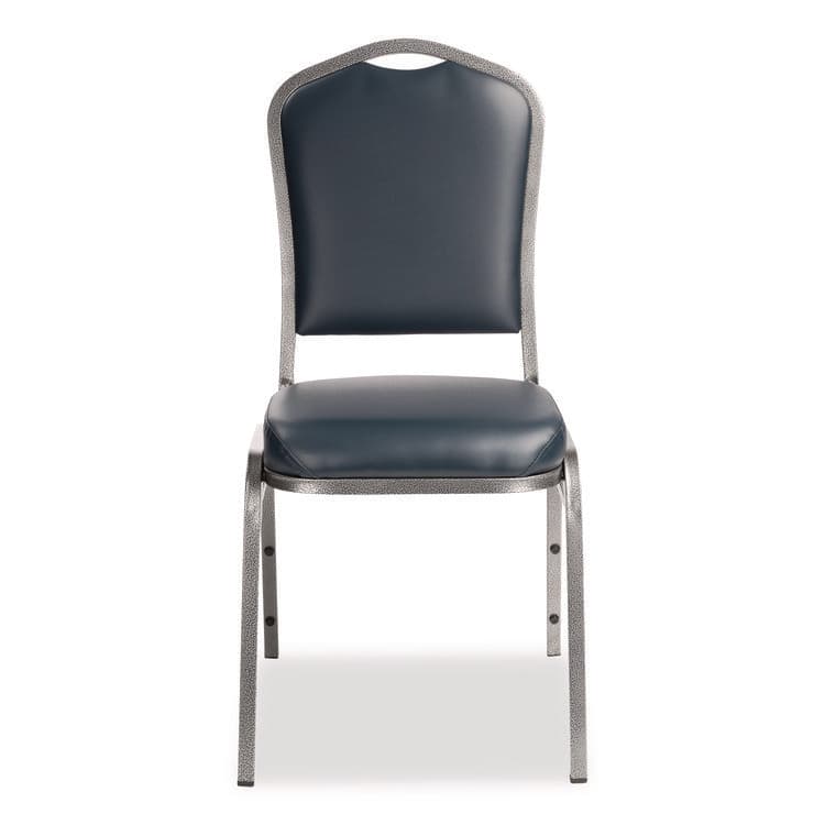 NATIONAL PUBLIC SEATING 9300 Series Deluxe Upholstered Stack Chair, Vinyl, Supports 500 lb, 19" Seat Ht, Midnight Blue Seat/Back, Silver Base, 2/Pack (NPS9304SV2) thumbnail 2