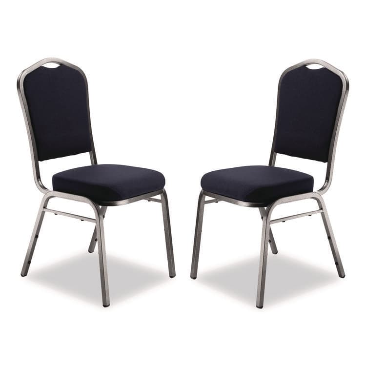 NATIONAL PUBLIC SEATING 9300 Series Deluxe Upholstered Stack Chair, Fabric, Supports 500 lb, 19" Seat Ht, Midnight Blue Seat/Back, Silver Base, 2/PK (NPS9354SV2)