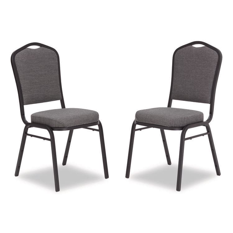 NATIONAL PUBLIC SEATING 9300 Series Deluxe Upholstered Stack Chair, Fabric, Supports 500 lb,19" Seat Ht, Nat Graystone Seat/Back, Black Base, 2/PK (NPS9362BT2)