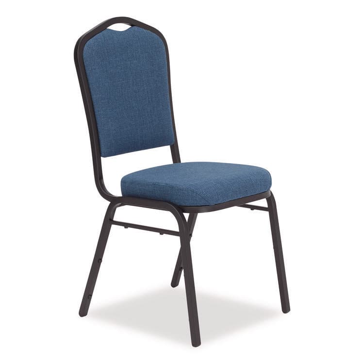 NATIONAL PUBLIC SEATING 9300 Series Deluxe Upholstered Stack Chair, Fabric, Supports 500 lb, 19" Seat Ht, Natural Blue Seat/Back, Black Base, 2/Pack (NPS9374BT2) thumbnail 2