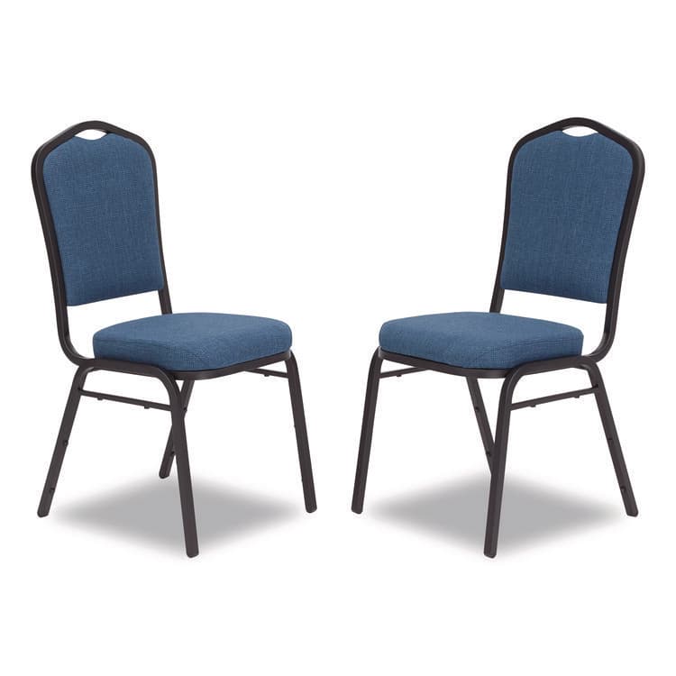 NATIONAL PUBLIC SEATING 9300 Series Deluxe Upholstered Stack Chair, Fabric, Supports 500 lb, 19" Seat Ht, Natural Blue Seat/Back, Black Base, 2/Pack (NPS9374BT2)