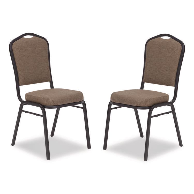 NATIONAL PUBLIC SEATING 9300 Series Deluxe Upholstered Stack Chair, Fabric, Supports 500 lb, 19" Seat Ht, Natural Taupe Seat/Back, Black Base, 2/Pack (NPS9378BT2)
