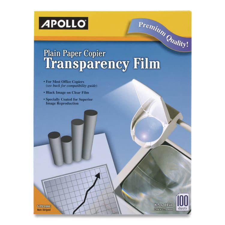APOLLO AUDIO VISUAL Plain Paper Transparency Film, 8.5 x 11, Black on Clear, 100/Box (APOPP100C)