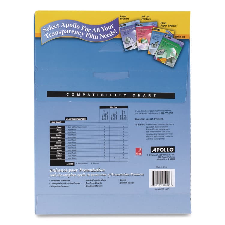 APOLLO AUDIO VISUAL Plain Paper Transparency Film, 8.5 x 11, Black on Clear, 100/Box (APOPP100C) thumbnail 2