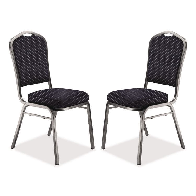 NATIONAL PUBLIC SEATING 9300 Series Deluxe Upholstered Stack Chair, Fabric, Supports 500 lb, 19" Seat Ht, Diamond Navy Seat/Back, Silver Base, 2/Pack (NPS9364SV2)