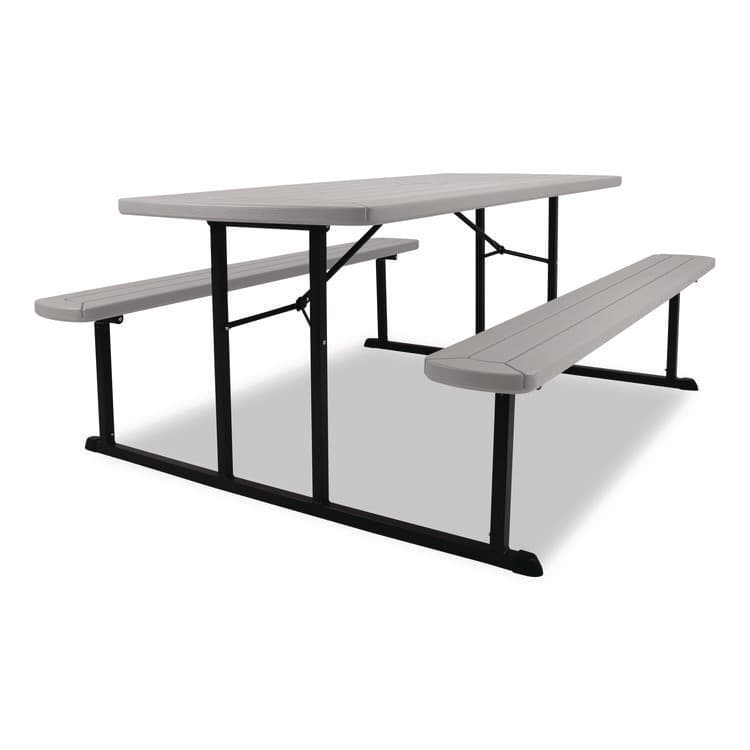 NATIONAL PUBLIC SEATING Blow Molded Folding Picnic Table, Rectangular, 57w x 72d x 29.5h, Speckled Gray Top, Black Base/Legs (NPSBMPT3072BK02) thumbnail 2