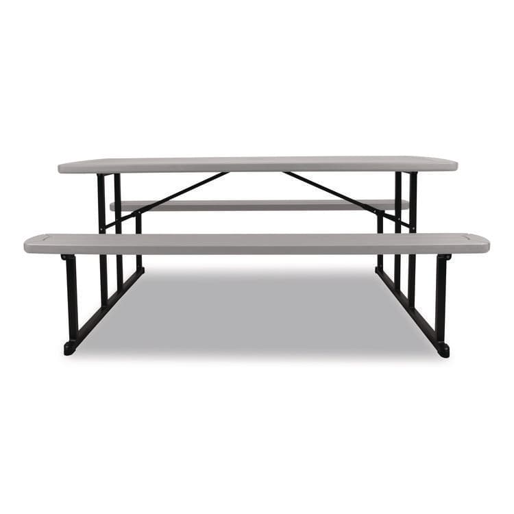 NATIONAL PUBLIC SEATING Blow Molded Folding Picnic Table, Rectangular, 57w x 72d x 29.5h, Speckled Gray Top, Black Base/Legs (NPSBMPT3072BK02) thumbnail 3