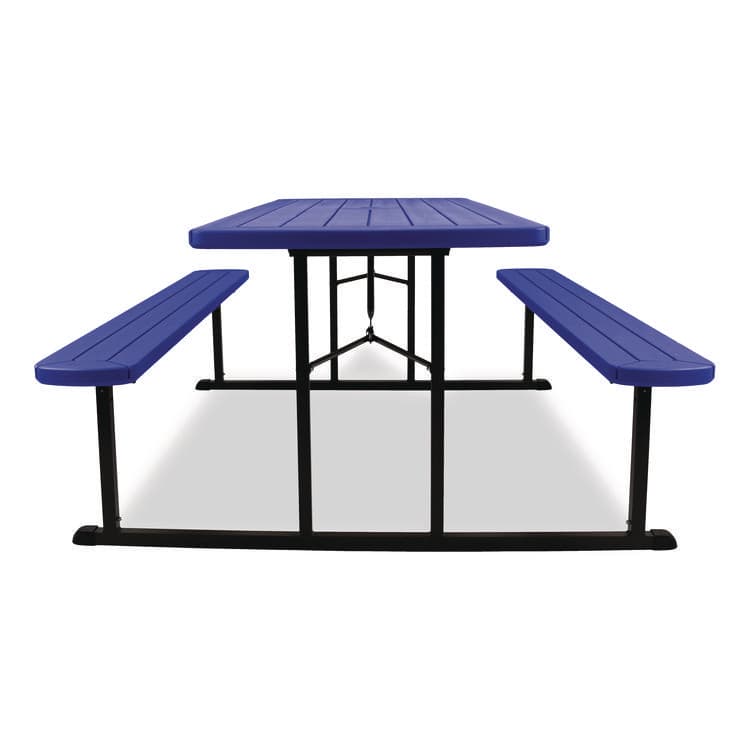 NATIONAL PUBLIC SEATING Blow Molded Folding Picnic Table, Rectangular, 57w x 72d x 29.5h, Blue Top, Black Base/Legs (NPSBMPT3072BK04) thumbnail 4