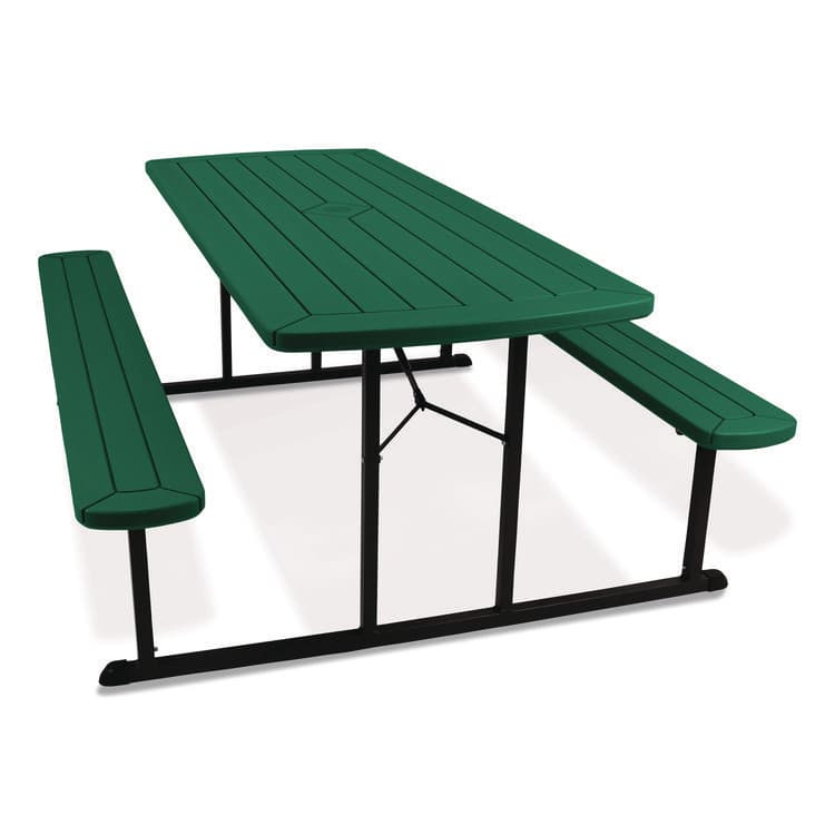 NATIONAL PUBLIC SEATING Blow Molded Folding Picnic Table, Rectangular, 57w x 72d x 29.5h, Green Top, Black Base/Legs (NPSBMPT3072BK06)