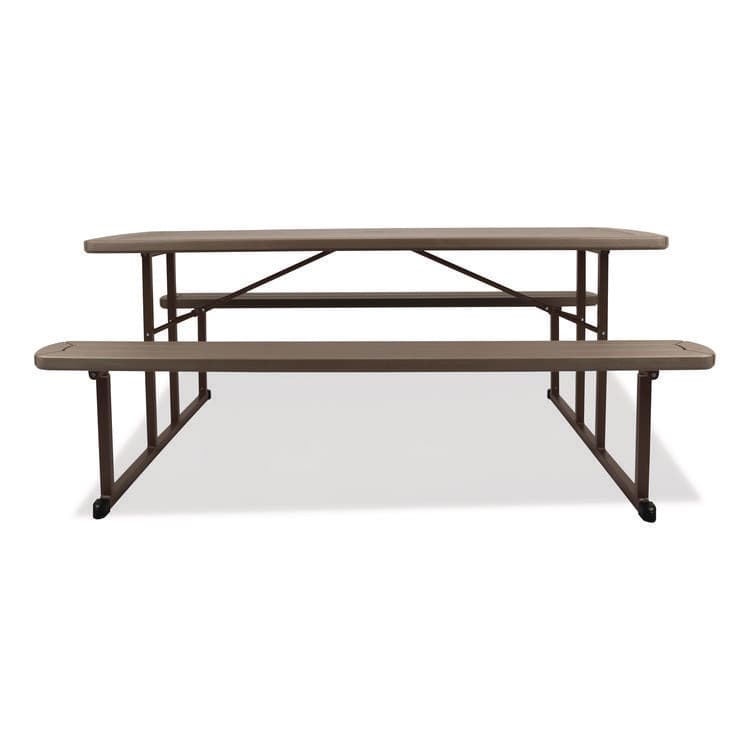 NATIONAL PUBLIC SEATING Blow Molded Folding Picnic Table, Rectangular, 57w x 72d x 29.5h, Brown Top, Brown Base/Legs (NPSBMPT3072BR03)